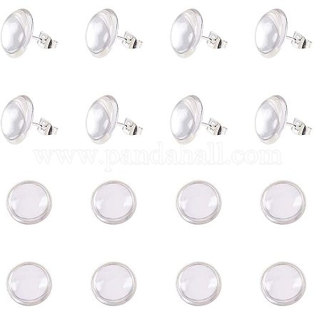 PandaHall Elite 50 pcs 12mm Brass Flat Round Stud Earring Cabochon Setting Post Cup with 50pcs 12mm Clear Glass Cabochons for Earring DIY Jewelry Craft Making DIY-PH0024-09-1