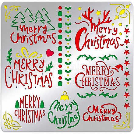 BENECREAT Merry Christmas Stencils 15.6x15.6cm Christmas Tree Antlers Snowflake Stainless Steel Stencil for Drawings and Woodburning DIY-WH0279-056-1