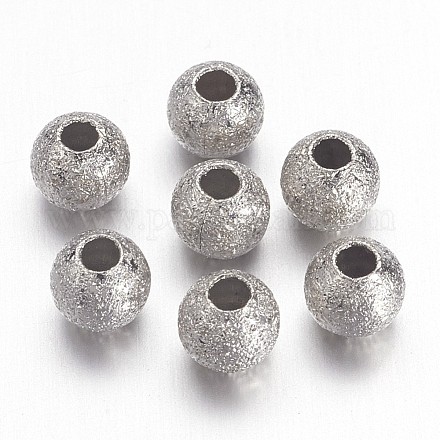 Perles rondes texturées en laiton de couleur nickel X-EC247-NF-1
