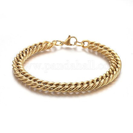 Ion Plating(IP) 304 Stainless Steel Cuban Link Chain Bracelets BJEW-L637-01A-G-1