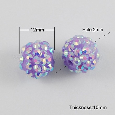 Perles rondes en résine pavé de strass en vrac de couleur ab violet moyen pour bricolage bijoux pour femmes de basket-ball X-RESI-S256-12mm-SAB19-1