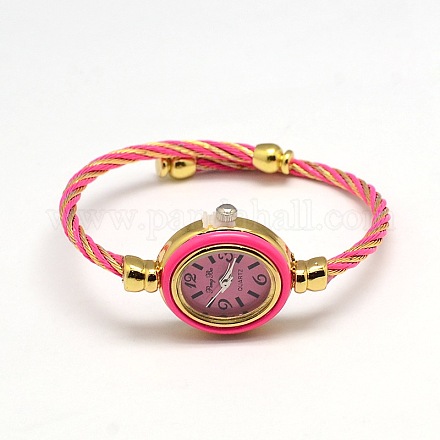 女性の合金シリコン時計の腕輪  楕円形の時計のダイヤル  濃いピンク  38x49mm WACH-M051-09-1