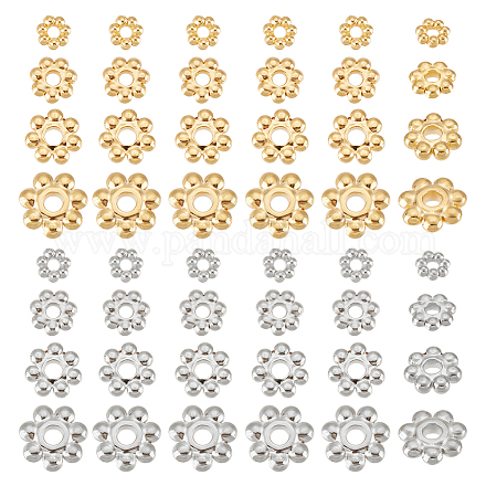 Unicraftale 80 pièces 8 styles 3/4/5/6/8mm 304 ensembles de perles d'espacement en acier inoxydable capuchons d'espacement en forme de fleur en métal capuchon de perle capuchons de perles demi-ronds pour la fabrication de bijoux de bracelet STAS-UN0045-31-1