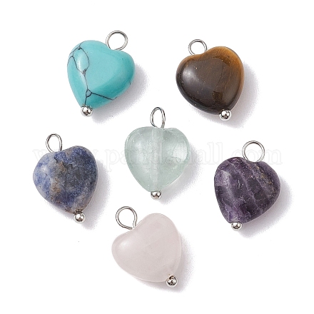 Natural & Synthetic Mixeed Gemstone Heart Charms PALLOY-JF02493-02-1