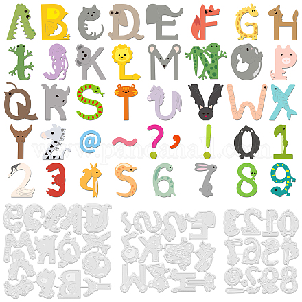 GLOBLELAND 3Set 40Pcs Animals Letters Numbers Cutting Dies Metal Animals Alphabet Die Cuts Embossing Stencils Template for Paper Card Making Decoration DIY Scrapbooking Album Craft Decor DIY-WH0309-577-1