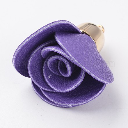 バラの花PUレザーのペンダントの飾り  金めっきされたCCBのプラスチックパーツ  青紫色  45~48x30mm  穴：2mm CCB-L003-05-1