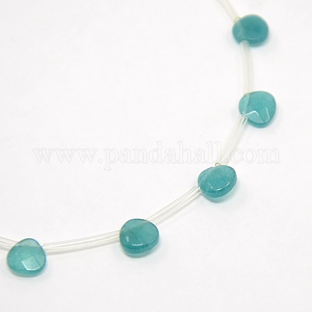 Brins de perles plates en forme de larme en jade blanc naturel G-N0073-F7x7mm-21-1