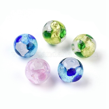 Handmade Silver Foil Glass Round Beads LAMP-L041-02-1