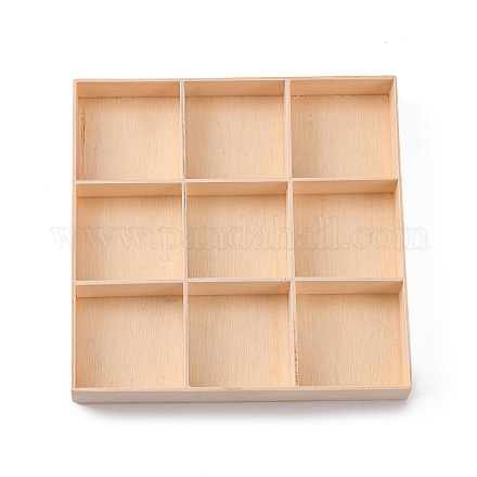 木製収納ボックス  バリーウッド  12.9x12.9x1.7cm  1つのコンパートメントさ：3.5~3.8x3.5~3.8cm  9区画/ボックス CON-L012-01-1
