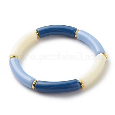 Braccialetto elasticizzato con perline tubo curvo acrilico giada per le donne BJEW-JB08436-01-1
