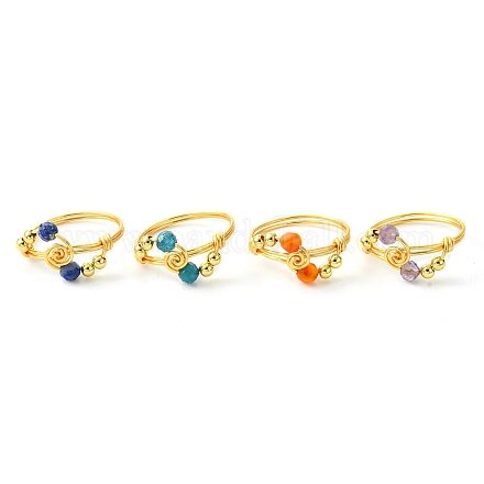 4 Uds. 4 anillos de dedo trenzados con piedras preciosas naturales mezcladas RJEW-TA00116-1