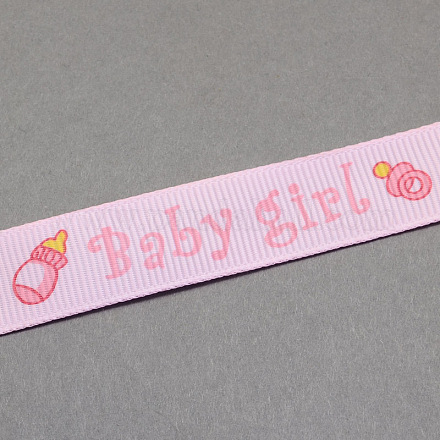 Baby-Dusche-Ornamente Dekorationen Wort Baby-Mädchen gedruckte Polyester Grosgrainbänder OCOR-S023-04-1