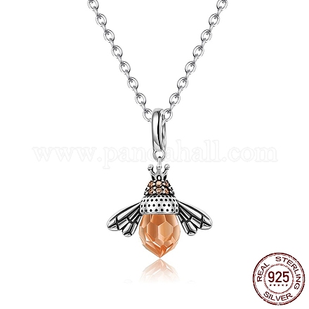 925 ожерелье с подвеской в виде пчелы из стерлингового серебра с кубическим цирконием для женщин NJEW-BB72218-A-1