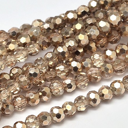 Brins de perles rondes en verre peint transparent à facettes (32 facettes) DGLA-J001-A01-1