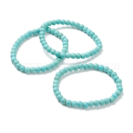 Turquoise synthétique bracelets en perles extensibles BJEW-A117-B-14-1