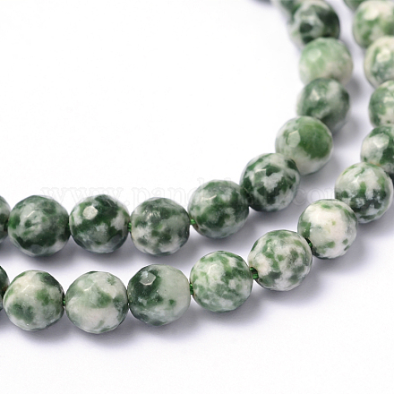 Facettierte natürliche grüne Fleck Jaspis Runde Perlenstränge G-L377-44-6mm-1