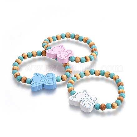 (vente de bijoux pour fêtes d'usine) bracelets extensibles pour enfants en perles de bois BJEW-JB04129-05-1