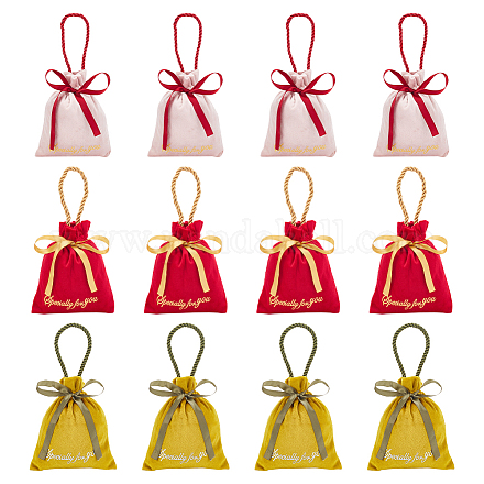Nbeads 12 pièces 3 couleurs velours bijoux cordon sacs-cadeaux avec poignée en corde ABAG-NB0001-97-1