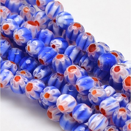 Faceted Millefiori Glass Round Beads Strands LK-P005-06-1