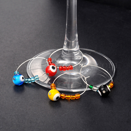 Handmade Italianate Lampwork Evil Eye Wine Glass Charms AJEW-JO00042-1