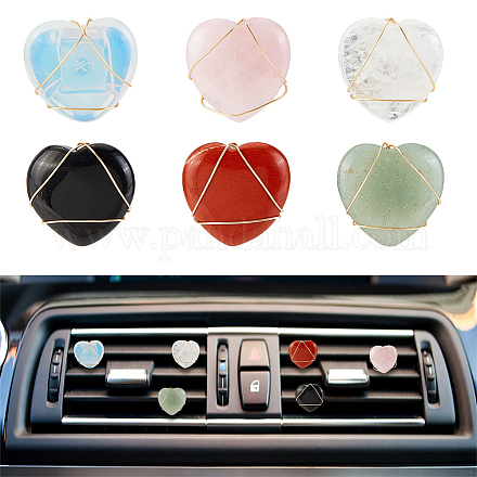 OLYCRAFT 6pcs Heart Natural Stone Car Air Vent Clips Gemstone Car Vent Clips Quartz Crystals Car Vent Clips Heart Stones Car Accessories with Copper Wire for Car Air Vent Accessory - 6 Style AJEW-PH00496-05-1