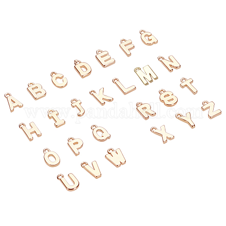 真鍮製チャーム  アルファベット  18KGP本金メッキ  a～zの文字  8~8.5x4~6x1.5mm  穴：0.8mm KK-S350-167-G-M-1
