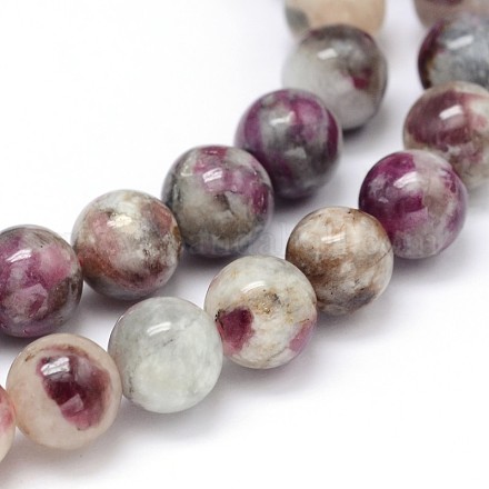Brins de perles rondes en tourmaline avec fleurs de prunier naturel G-P114-08-8mm-1