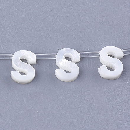 天然石シーシェルビーズ  パールシェルのホワイトシェルマザー  トップドリルビーズ  文字.s  10x2.5~11.5x3mm  穴：0.8mm SHEL-T012-60S-1