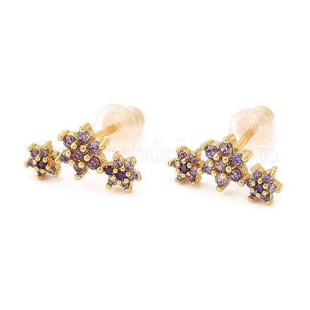 Brass Micro Pave Cubic Zirconia Stud Earrings EJEW-F273-15D-G-1