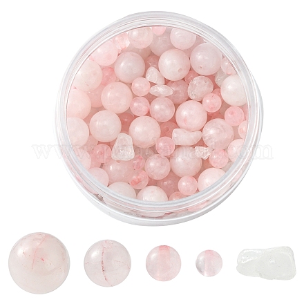 Natürliche Rosenquarz-Sets mit runden Perlen DIY-FS0003-80-1
