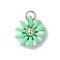 Handmade Polymer Clay & Glass Seed & Brass Pendants, Flower, with 304 Stainless Steel Jump Rings, Aquamarine, 15x14x6mm