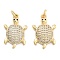 Brass Pave Clear Cubic Zirconia Pendants, Tortoise, with Jump Ring, Tortoise, 21x13x4mm, Hole: 5mm