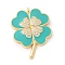 Brass Micro Pave Cubic Zirconia Pendants, with Enamel, Clover Charms, Medium Turquoise, 27x20x3mm, Hole: 1.4mm