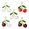 Brass Green Enamel & Plastic Cherry Pendants, Fruit Charms, Real 18K Gold Plated, Rack Plating, Long-Lasting Plated, Cadmium Free & Lead Free, Mixed Color, 37.5~41.5x29~32.5x11.5~13.5mm, Hole: 3x3.5mm