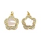 Brass Micro Pave Clear Cubic Zirconia Pendants, with Shell, Jump Rings, Real 18K Gold Plated, Flower, 19x17x3mm, Hole: 3.5mm