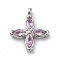 304 Stainless Steel Pendants, with Cubic Zirconia, Flower, Pink, 16x13.5x3mm, Hole: 1.8mm