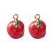 2Pcs Brass Enamel Charms, Imitation Fruit, Light Gold, Apple Charm, Red, 13x10mm, Hole: 1.2mm
