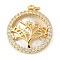 Brass Micro Pave Cubic Zirconia Pendants, Flat Round, with Shell, Real 18K Gold Plated, Lead Free & Cadmium Free, Long-Lasting Plated, with Jump Ring, Tree, 19.5x17x3mm