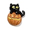 Halloween Opaque Resin Cabochons, Cat with Pumpkin, 34x28x11mm