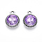 K5 Glass Pendants, Flat Round, Faceted, with Alloy Findings, Platinum, Medium Purple, 17~17.7x14x5.2~6mm, Hole: 2mm