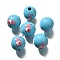 Valentine's Day Element Printed Wood Beads, Round, Sky Blue, 16mm, Hole: 4mm