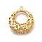 Brass with Cubic Zirconia Pendants, Round Charms, Hollow, Real 18K Gold Plated, 25x22x8mm, Hole: 1.6mm
