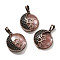 Cherry Quartz Glass Pendants, with Brass Findings, Flat Round, 26.5x23x9mm, Hole: 8x5mm