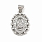 Brass Micro Pave Cubic Zirconia Pendants, Religion, Oval, Platinum, 19.5x14x2.5mm, Hole: 4.5x3.5mm