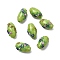 Handmade Lampwork Beads, Rice wit Flower, Yellow Green, 23x12~13mm, Hole: 1.6mm