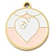 304 Stainless Steel Pendants, with Enamel, Flat Round with Heart Charm, Golden, Misty Rose, 17x15x1.7mm, Hole: 1.4mm