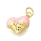 Brass Pendants, with Enamel, Lead Free & Cadmium Free, Real 18K Gold Plated, Rack Plating, with Jump Ring, Heart, 9x13x6mm, Hole: 3mm
