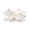 Brass Micro Pave Clear Cubic Zirconia Box Clasps, with Shell, Butterfly, 2-Strand, 4-Hole, Silver, 10x18x8mm, Hole: 1.2mm