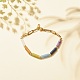 Natural Mixed Gemstone Curved Tube Beaded Bracelet with 304 Stainless Steel Paperclip Chains BJEW-JB08128-2