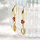Серьги-подвески из латуни с микропаве из прозрачных кубических цирконий в форме листа с сердцем EJEW-C155-01G-1